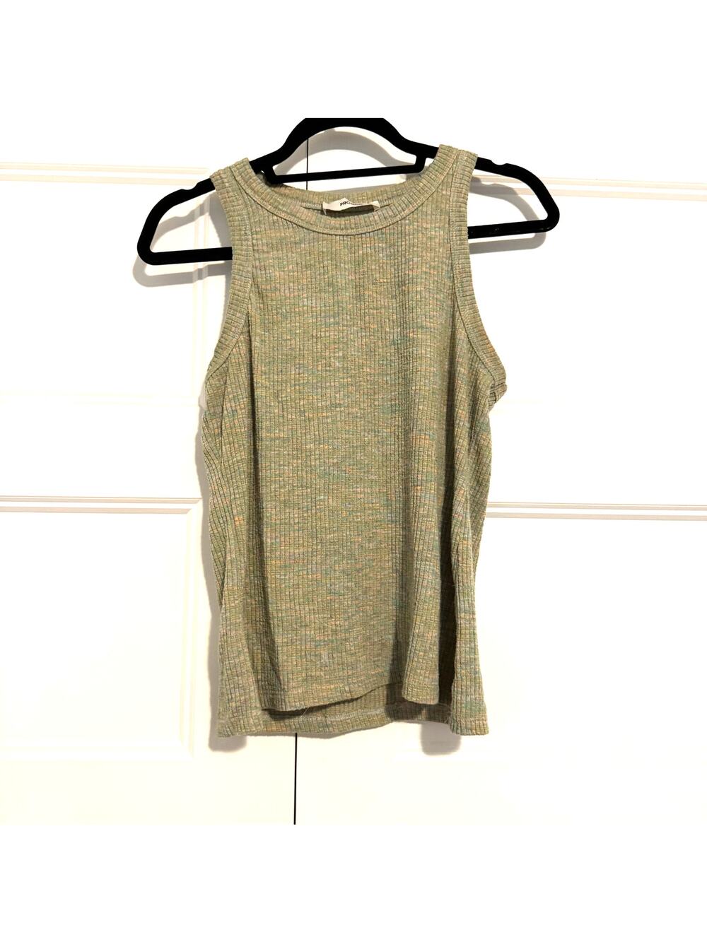 Promod space dye green cotton mix ribbed tank top